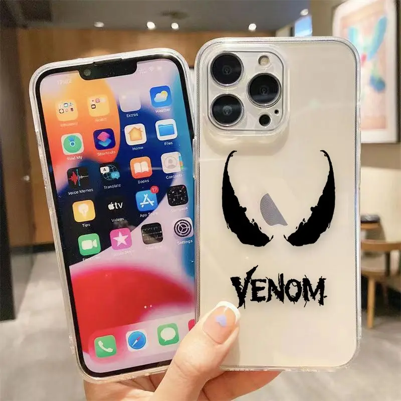 thumbnail image 1 of Clear Phone Case For iPhone Apple 14 12 13 Mini 11 Pro SE 8 7 6 Plus X XR XS Max SE Case Funda Shell Marvel Spiderman Venom LOGO, 1 of 5