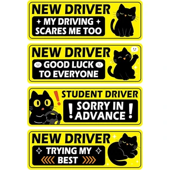 4 Adesivi Magnetici per Auto con Gatti Cartoon |   Divertente Cartello per Nuovo Conducente, Decorazione Impermeabile e Riutilizzabile per Auto e Camion