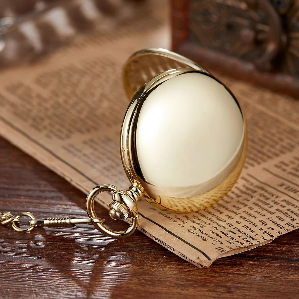 Vintage Pocket Watch Gold Men Smooth Mirror Case Luxury Skeleton Dial FOB Steampunk Clock Women Relogio Masculino