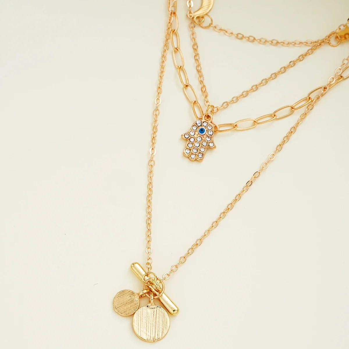 Fashion Boho Gold Color Design Multilayer Chain For Women Vintage Devil Eye Crystal Pendant Necklaces Sets Handmade Jewelry Gift