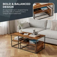 Ensemble de tables basses carrées Comanlai, structure en métal avec panneau imitation bois, mobilier de salon moderne noir, tables basses gigognes, petite table d'appoint, table contemporaine pour la maison, table basse élégante, table compacte et durable, table basse multifonctionnelle 7