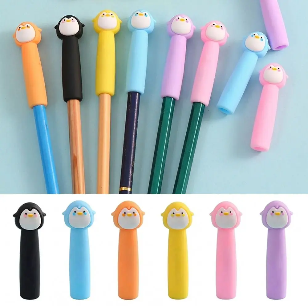 6pcs/12pcs 귀여운 펭귄 모양 연필 펜촉 보호대 부드러운 고무 펜 캡 연필 팁 보호 케이스 학교 사무실