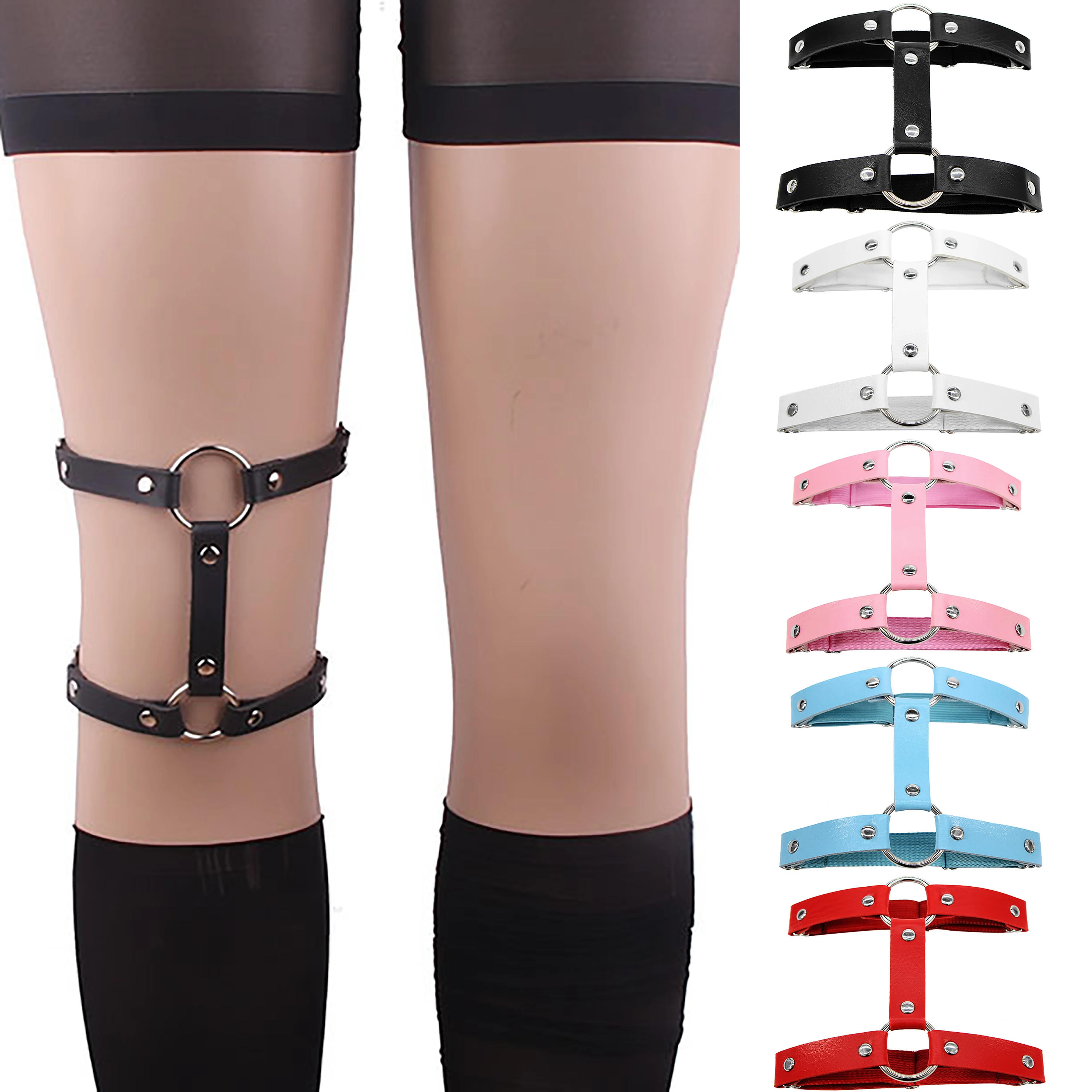 Women Girls Sexy Elastic Garter Belt Pu Leather Punk Gothic Harness Adjustable Leg Ring Femme Garters Skirt Accessories 1PC