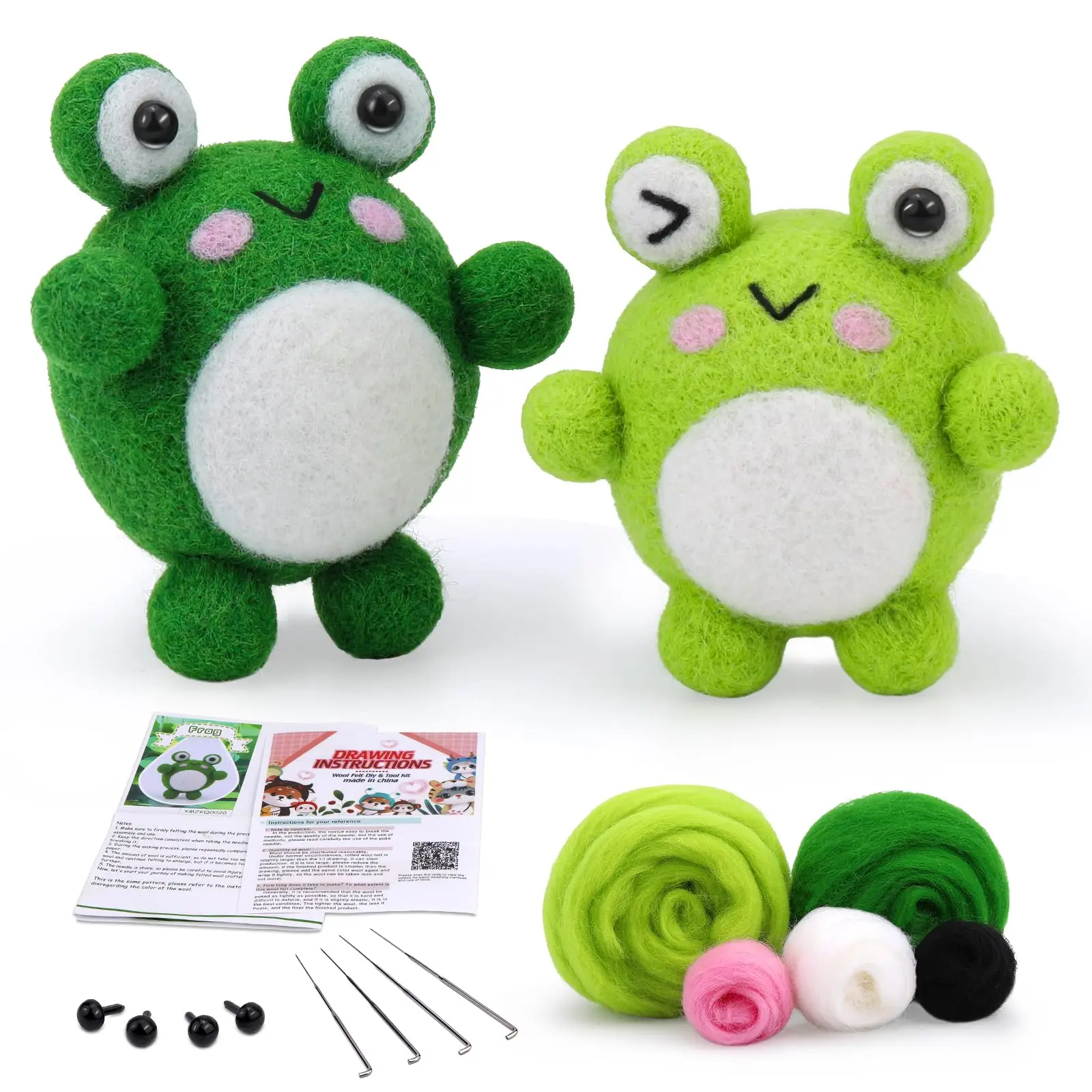 Cute Frog Felting Kit 2PCS for Beginner with Felting Needles Wool and Instruction for DIY Crafts Needle Kit felting kit