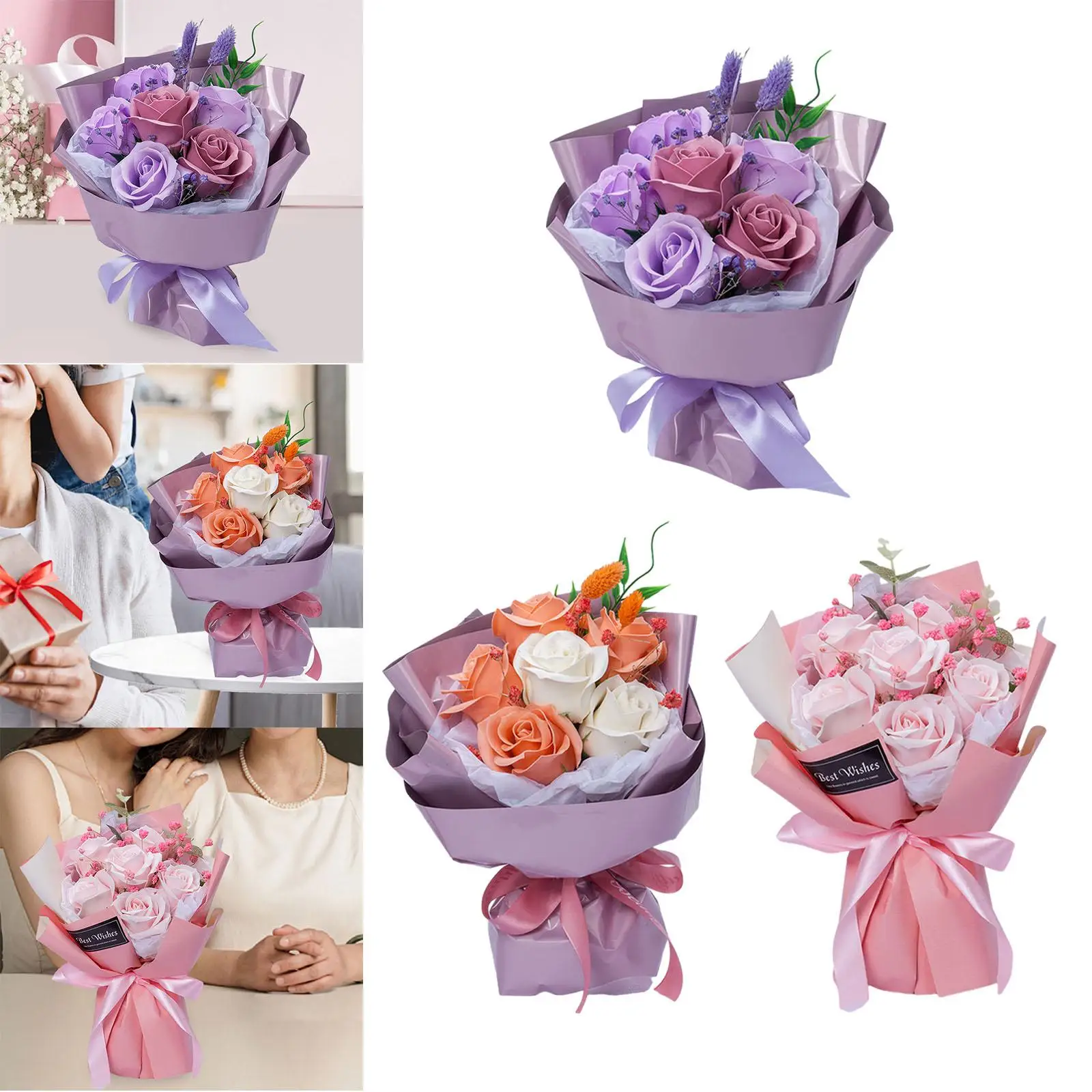 Soap Flower Bouquet Mother`s Day Gift Table Centerpieces Soap Flower Scented for Ceremony Engagement Wedding Thanksgiving Party