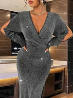 Women's Plus Size Dress Spring Summer Fishtail Skirt Long Sleeve V Neck Slim Evening Gown Formal Party Prom Cocktail Dress - Image 6