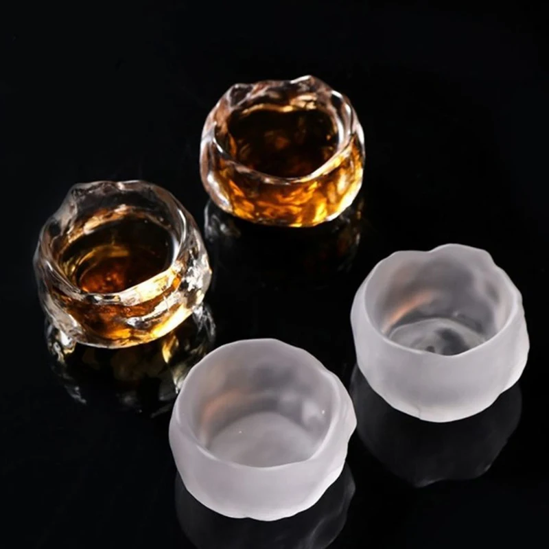 1pc Japanese Style Glass Cup Tasting Transparent/Frozen Tea Cups White Wine Cup Kongfu Master Teacup Tea And Mat 2 Style