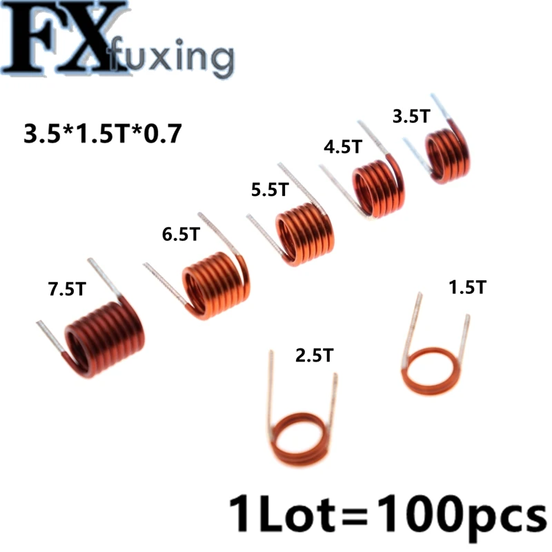 100pc Coilcraft Inductor 3.5*7.5t*0.7 Copper Wire Hollow Coil Inductance Remote Control FM Inductor 3.5*1.5/2.5/3.5/4.5/7.5T*0.7