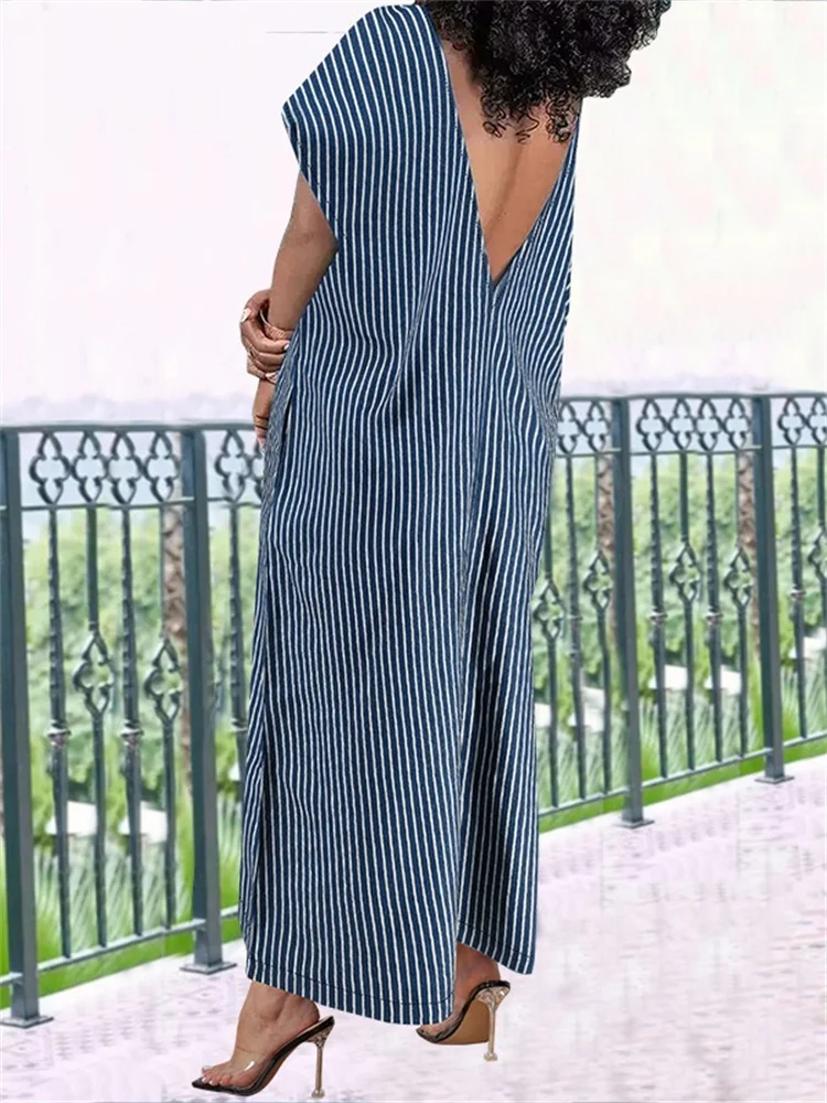 Wmstar Plus Size Denim Dresses for Women Striped Sleeveless Casual Loose New in Summer Clothes Long Dress Wholesale Dropshipping