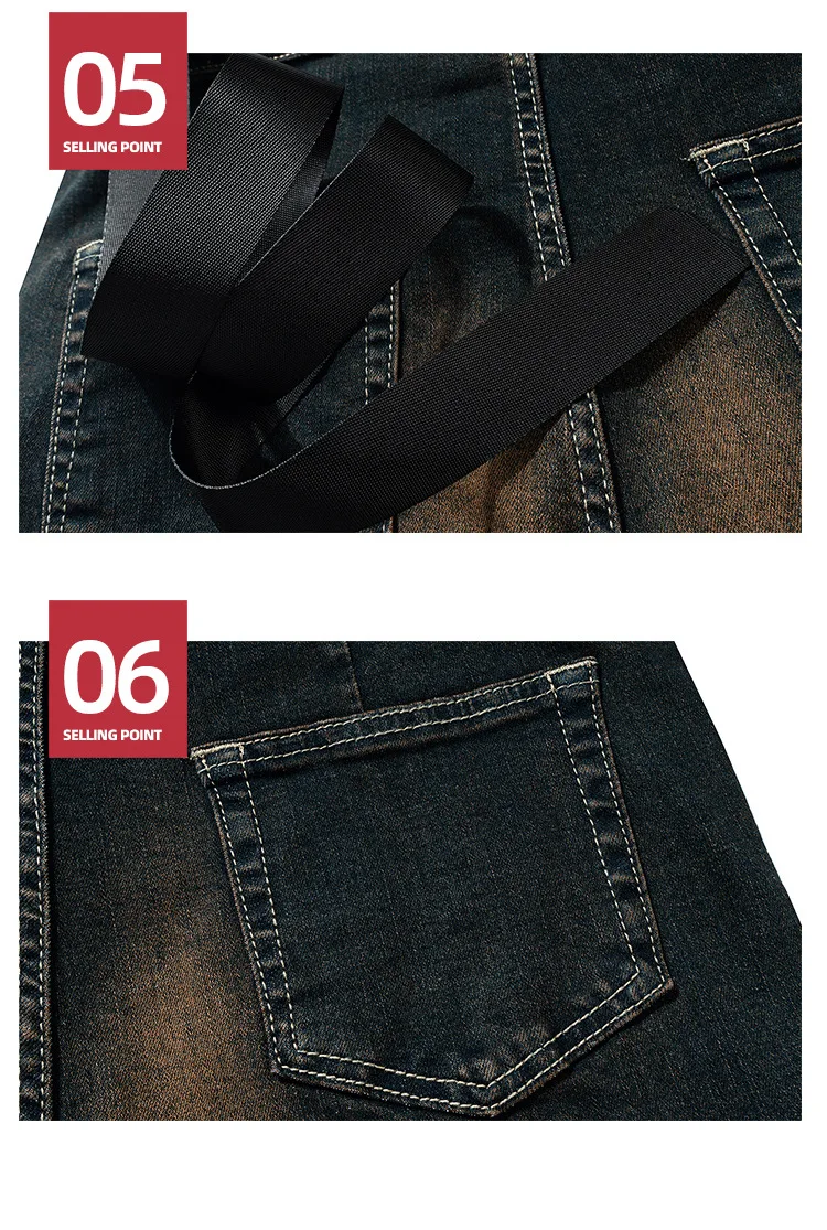 MIJKO Dark Blue Flared Jeans Men Women Straight Casual Baggy Denim Ribbons Washed Trousers Loose Cargo Pants 5