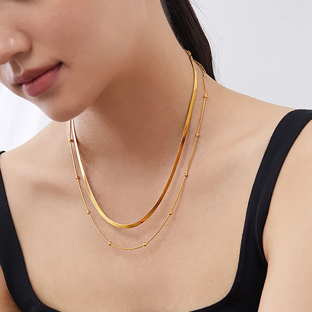 Luxuriöse 14K Vergoldete Mehrschichtige Halskette Mit Runden Perlen Für Damen, Tägliches Tragen, Anlaufgeschützter, Wasserfester Edelstahl-Schmuck Se221A0E44Cd84D8Ab0D14Afeb7466904P