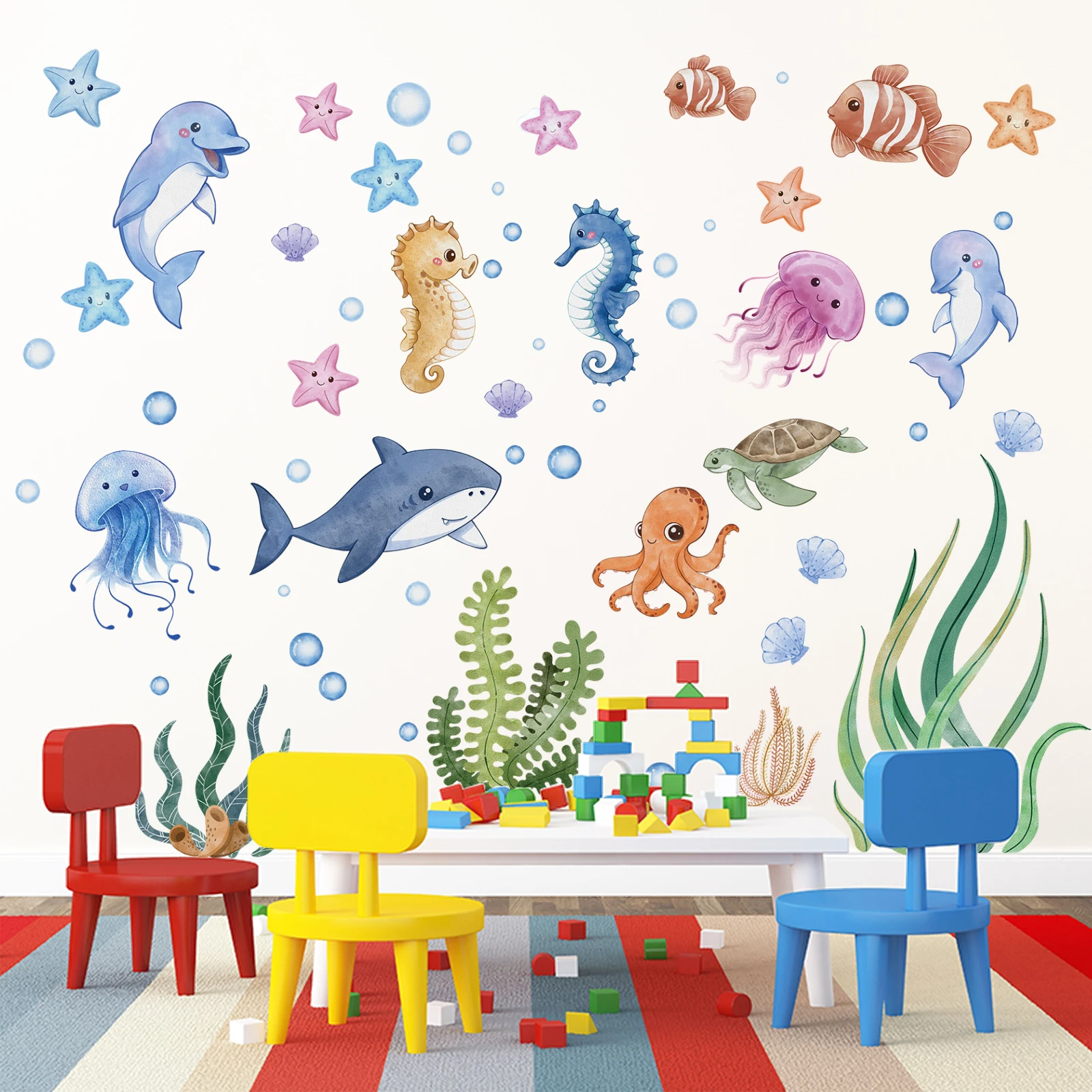 Wall Sticker Wall Stickers Ocean Wall Decals Under The Sea Turtle Bathroom Decor Stickers for Kids Baby Boy Girl Bedroom Nursery Living Room Classroom