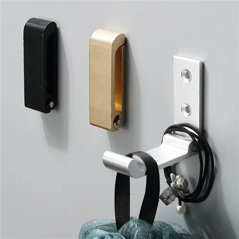 Folding Wall Hook, Hidden Robe Towel Coat Hook Stainless Steel Hook for Home Kitchen Bathroom Matte Black Towel Hanger
