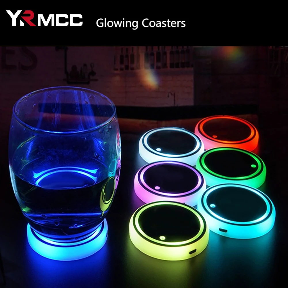 Car Strobe Light Ambient Light Car Interior Ambient Light 1/2PCS Car Luminous Water Cup Coaster 7 Colors Auto Universal Cup Holder Luminous Lamp Anti-slip Cars Ambient Light Decoration