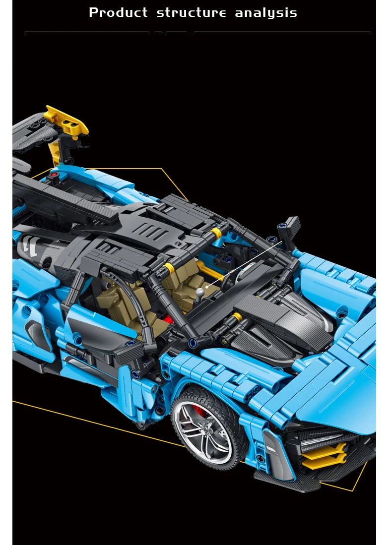 Technisches 1:14 Maßstab-Fahrzeug-Rennwagen-Bausteinset Senna GTR Konzept Supersportwagen-Modell Supercar Spielzeug-Bausteine für Kinder Geschenke – Detail 3