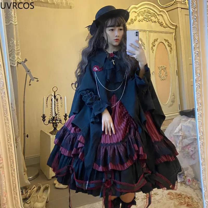 Victorian Gothic Lolita Jsk Dress Women Halloween Y2k Bat Collar Shirt Woolen Princess Dresses Vintage Punk Harajuku Party Dress lolita dress lolita suspender dress lolita cosplay costumes