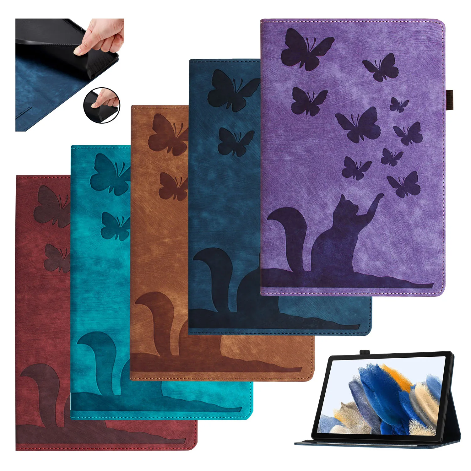 Coque En Tpu Papillon Embossé Pour Samsung Galaxy Tab, A8, A7, Dock Lite, Sm X200, X205, T500, T505N, P610, P613, T220, T225