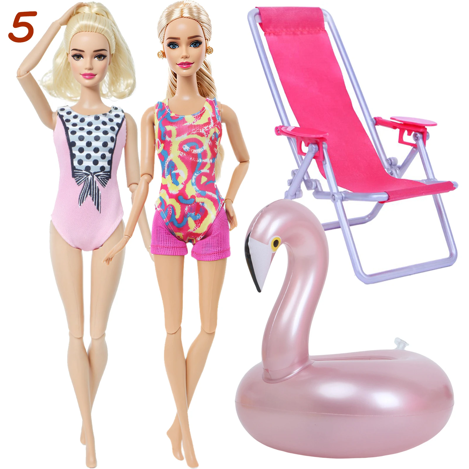 Set De Ropa De Baño Y Accesorios Para Muñecas De 35-45 Cm – 2 Trajes De Baño, Bolso, Gafas Y Chanclas (Muñeca No Incluida)