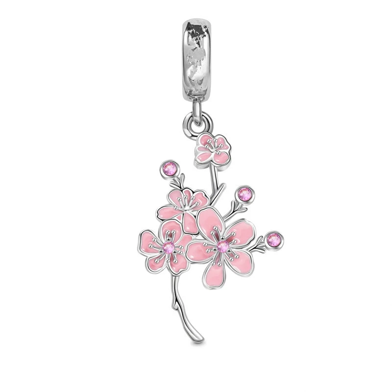 New DIY Charm Beads Jewelry Gift Black Red Roses Daisy Lily Plum blossom Tulip Fit Original 925 Sterling Silver Bracelet 5