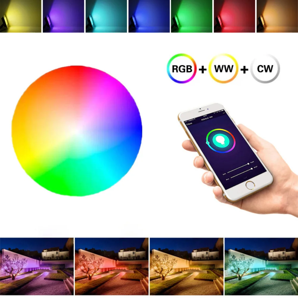 Led RGB 투광 조명 100W 50W 30W IP68 방수 야외 투광 조명 Led 스포트라이트 RGB 반사경 가로등 APP WiFi 원격