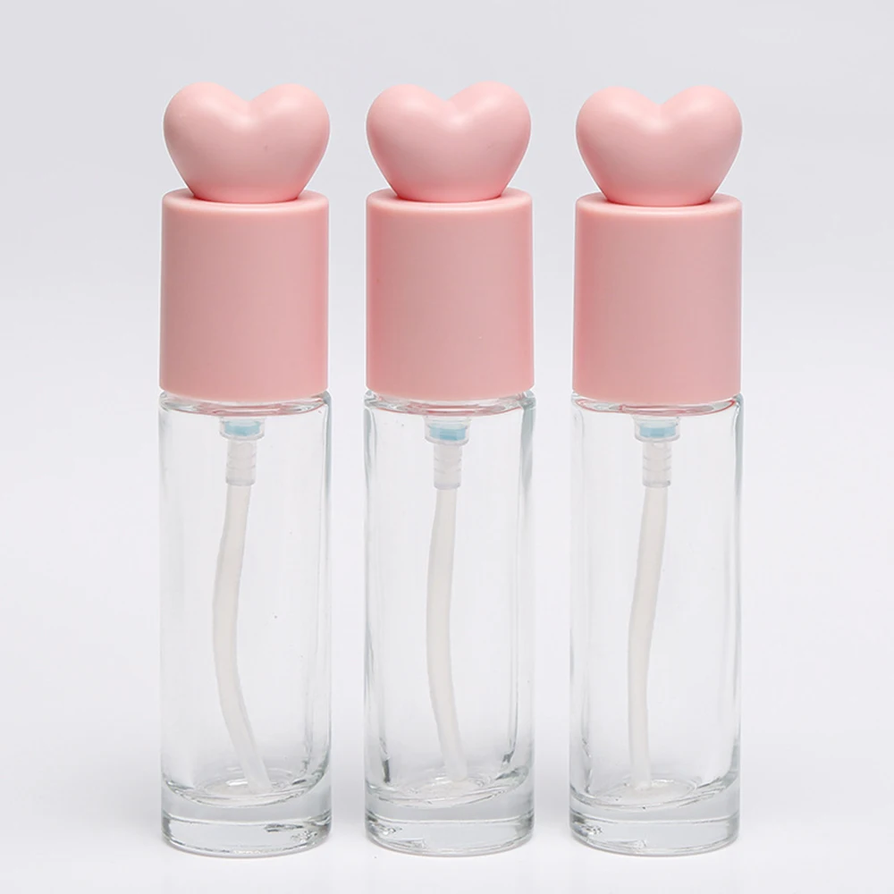 Elegant Pink Heart Glass Bottle with Pump - 30ml Cosmetic Container