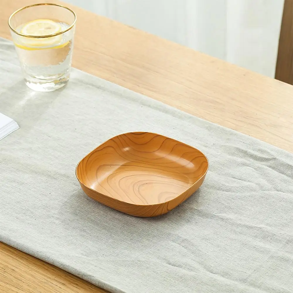 14cm Japanese Tableware Fake Wooden Plate Beech Oval Tray Plastic Mini Fruit Cake Snack Plates Bread Cake Container Snack Dishes dining dish