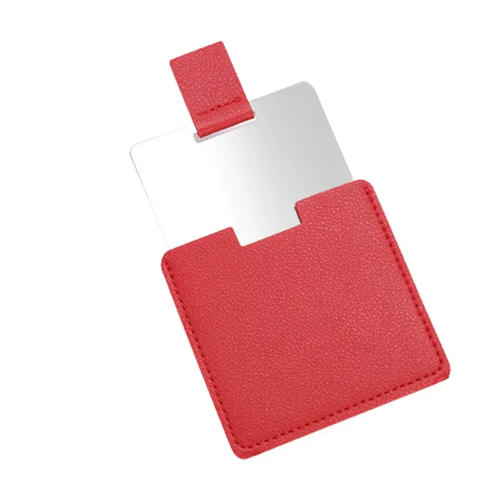 Tragbarer Reisespiegel Mit PU-Leder-Hülle – Edelstahl, 8,5x5,4 Cm, Ultradünn, Rosa