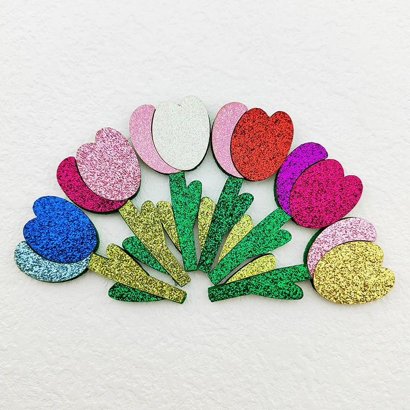 

200Pcs/LOT 3*6.5CM Glitter Tulip Flower Shape Padded Appliques For DIY Headwear Hair Clips Decor Clothes Hat Shoes Patches