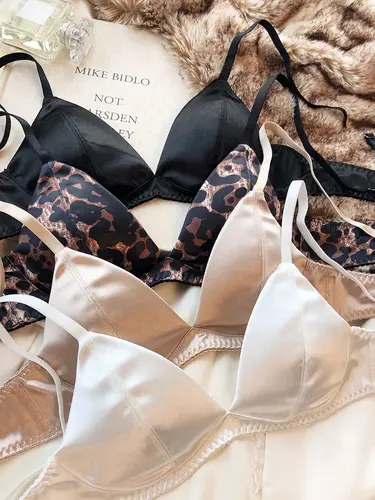 Summer Women Underwear Set Sexy Silken Triangle Cup Wireless Bras French Bralette Seamless Intimates Bra and Thong Lingerie Set - Image 5
