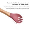 Food Grade Silicone Baby Utensils Wooden Handle Fork&Spoon For Children Eating Training Spoon For Complementary Food Tableware 5