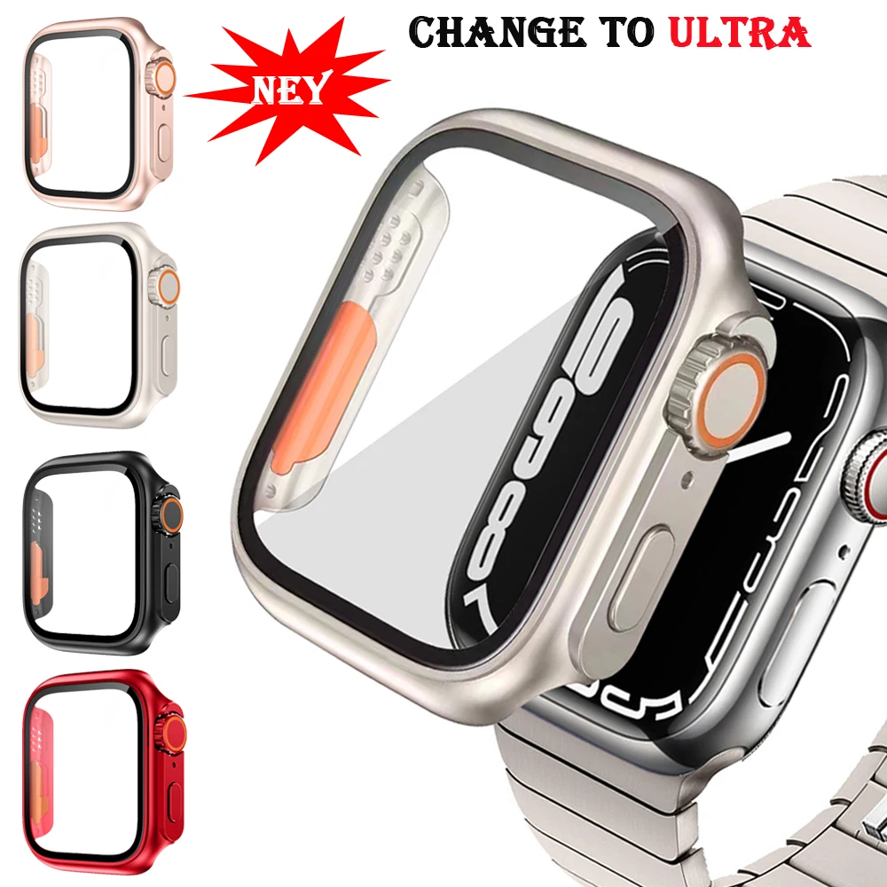 Vetro + Cover Per Apple Watch Case Series 9 8 7 4 5 6 Se 45Mm 44Mm Pellicola Temperata Paraurti Screen Protector Apple Watch Accessori
