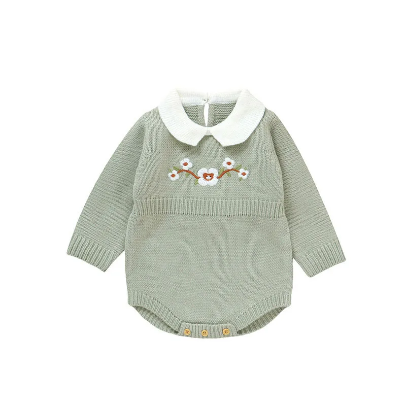 Autumn Baby Knitwear Bodysuit with Embroidered Flowers