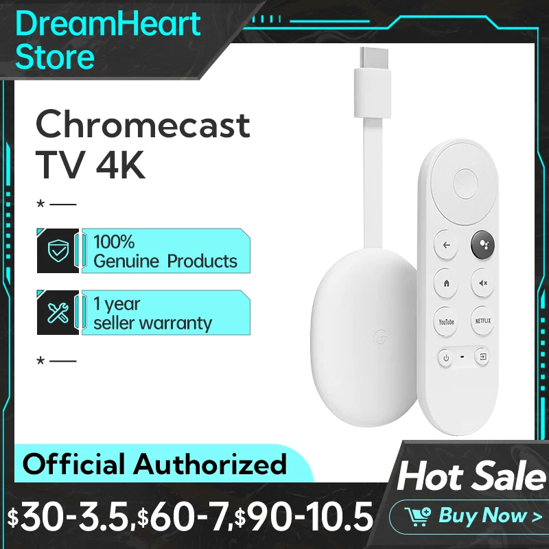  Original New Google Chromecast 4 TV with   | Ready Stock | Android 10 | Netflix Certified, Dolby Vision&Atmos 