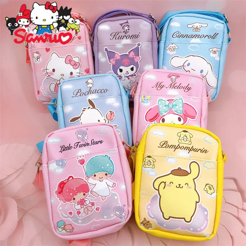

Sanrio Kuromi Hello Kitty Children's Shoulder Bag Melody Cinnamoroll Pochacco Cartoon Japanese PU Diagonal Bag Strap for Kids