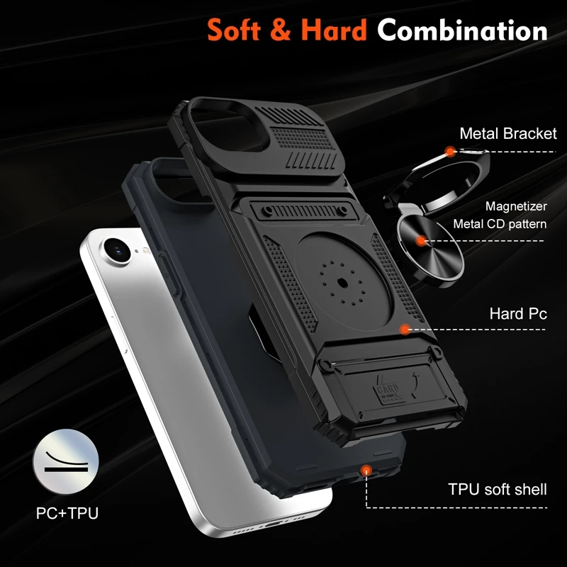 Shockproof Magnetic Car Holder Case with Card Slot – Ring Armor Back Cover