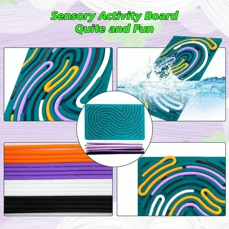 Sensory Activity Board for Kid Busy Board Motor Skills Montessori Toy Relaxing Stress Colored Silicone Rod Travel Toys Gifts Boy