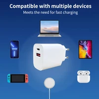 2 Pack 20W PD Fast Charging Wall Charger Dual Port USB C & USB A White Compact EU Standard Plug Travel Essential for All USB Enabled Devices 6