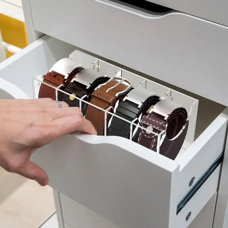 Organizador de cinturones acrílico con compartimentos, vitrina transparente para cinturones y corbatas, ideal para organizar bufandas en el armario. - Image 4