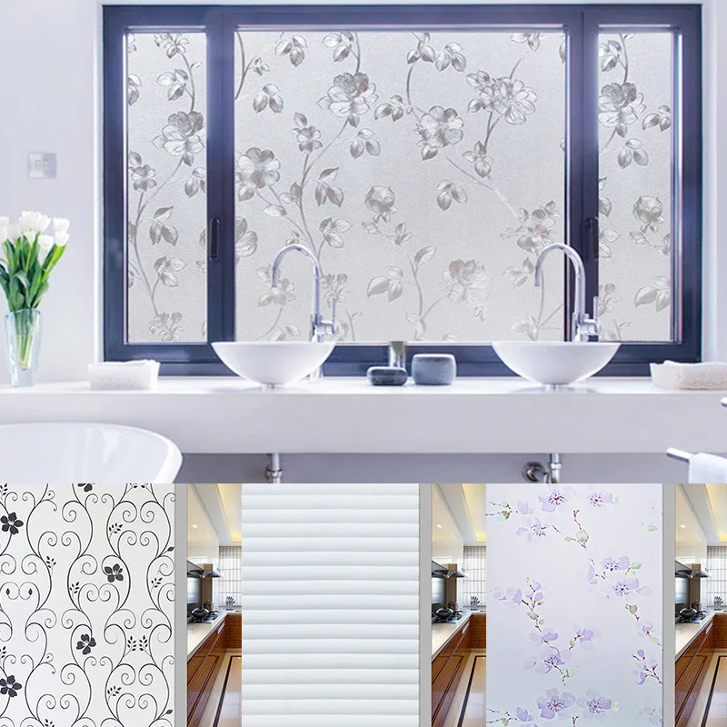 1 Roll Frosted Privacy Floral Pattern Window Film Home Bedroom Bathroom