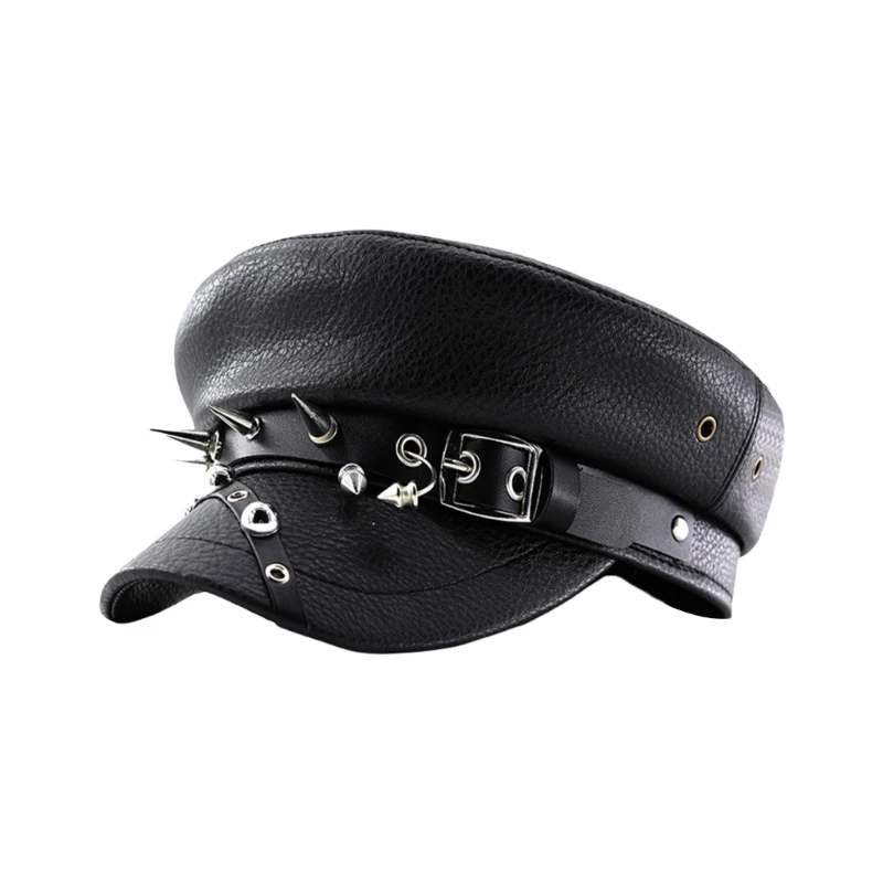 Unisex Rivet Studded Cabbie Hat Painter Hat for Photography Props PU newsboy cap newsboy hat