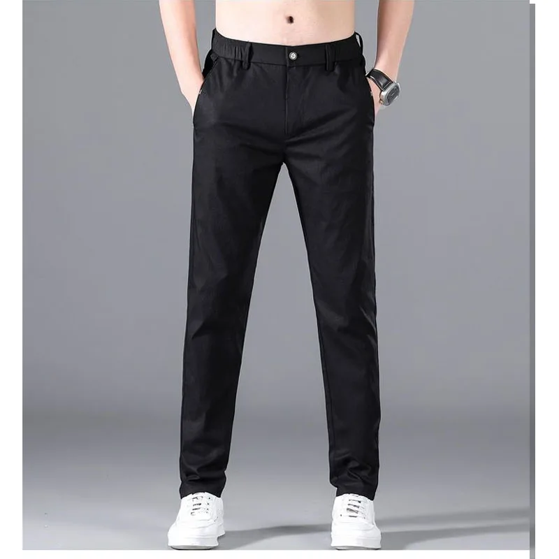 Summer 2024 Men Thin Style Solid Color Casual Commuting Trousers Ice Shreds Quick Drying Straight Cylinder Slim All-match Pants