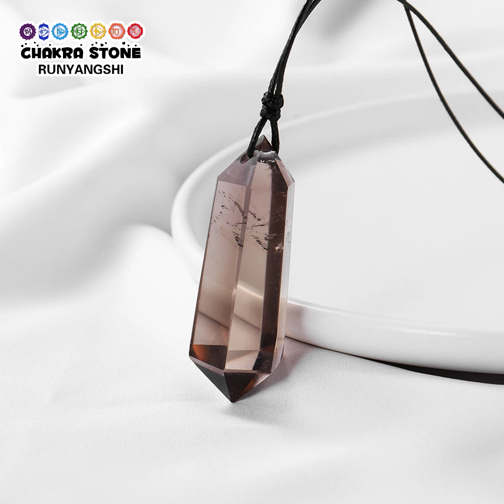 Pierre Chakra naturelle, Quartz fumé à Double pointe, pendentif