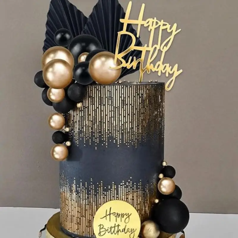 30 Teile/satz Ball Kuchen Topper Schwarz Gold Kugeln Alles Gute Zum Geburtstag Kuchen Topper Baby Dusche Dekor Geburtstag Taufe Party Kuchen Liefert – Detail 6