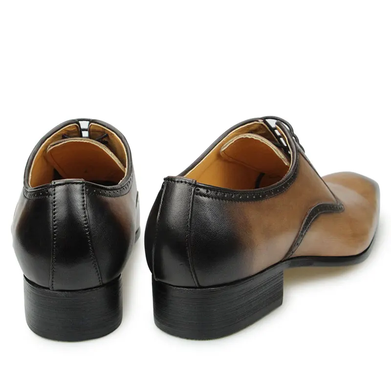 Men Shoes For Formal Business Dress Suits Handmade Genuine Leather Oxfords Footwear Wedding Party Black Khaki Color