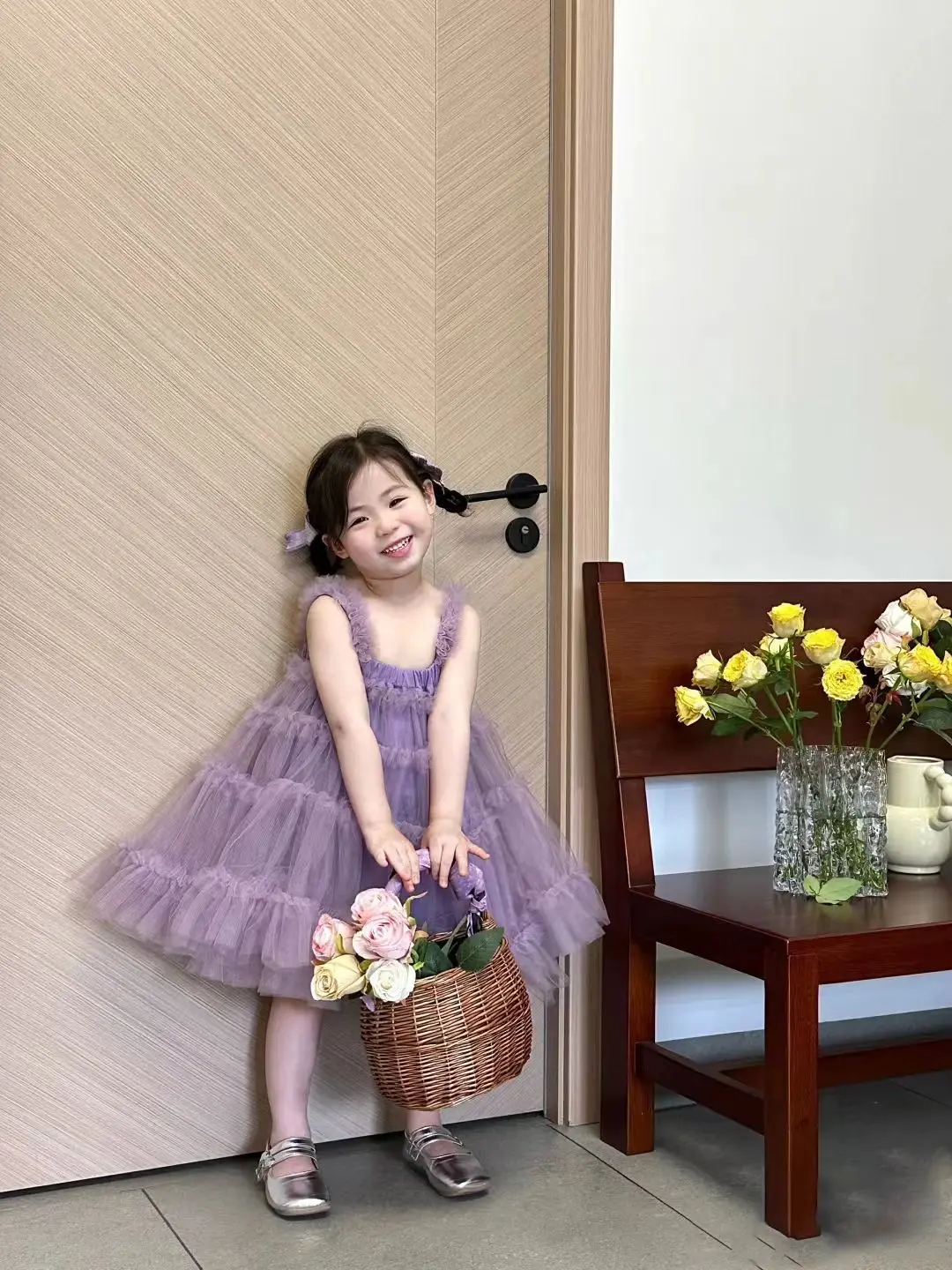 

Летние детские повседневные платья на бретельках для девочек, ярко-фиолетовый костюм принцессы, бальное платье, милый Детский сарафан с изображением торта, элегантная юбка