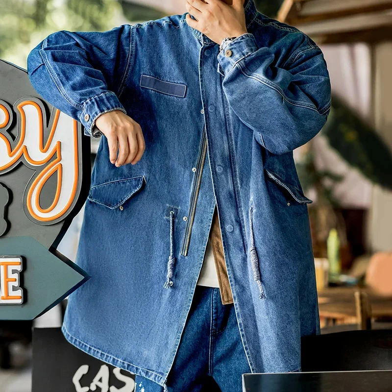 Maden American Retro M65 Denim Fishtail Trench Coats Loose Profile