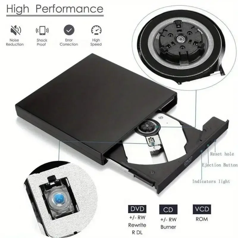 Slim USB 2.0 External CD/DVD Drive with Protective Design
