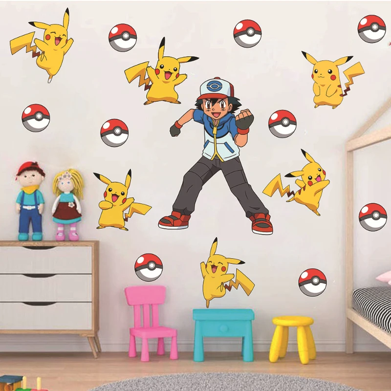 Pokemon pikachu desenhos animados anime crianças bonito adesivos de parede  decoração do quarto das crianças geladeira