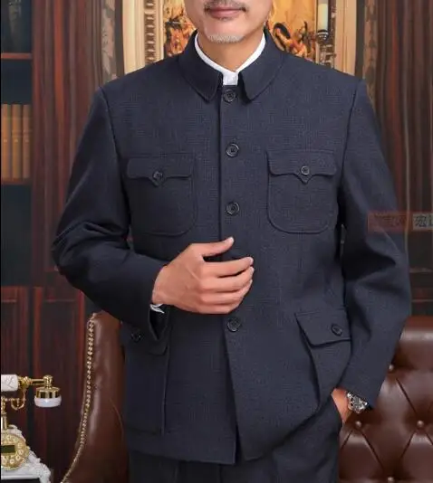 

Chinese Zhongshan Jacket Men Vintage Coat Spring Elderly Blazer Improve Loose