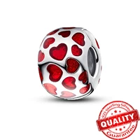 Hot Sale Beautiful 925 Silver Lucky Bag Fiery Love Heart Dangle Charm Fit Original Bracelet DIY Party Gift Jewelry Making 2